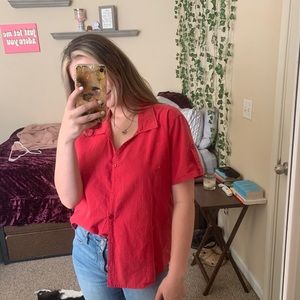 thrifted red button up